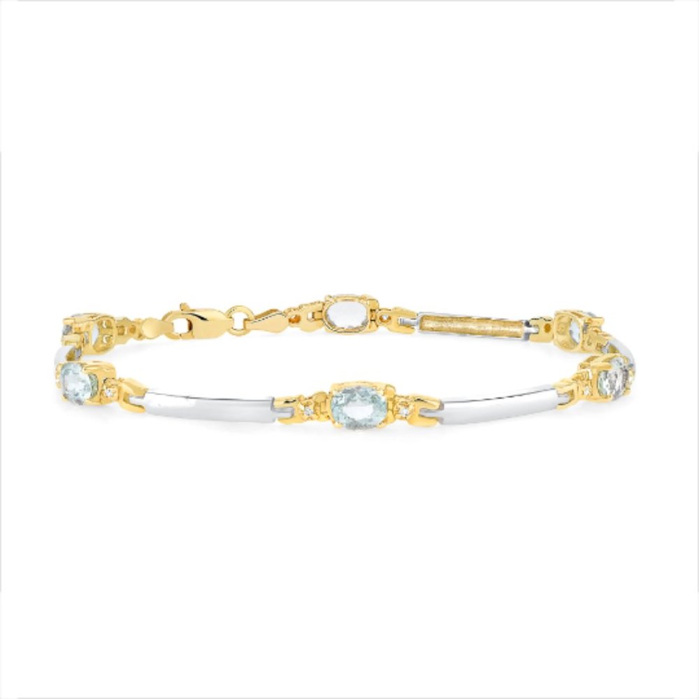 Diamond and Aquamarine Two-Tone 14K Gold Bracelet